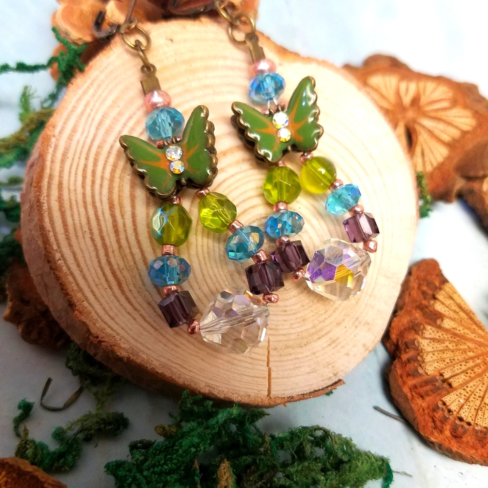 Amethyst and enamel butterfly earrings